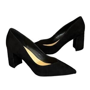 Marc Fisher Shoes Women 8 Black Suede Caitlin Pump Pointed Toe Block Heel Modern